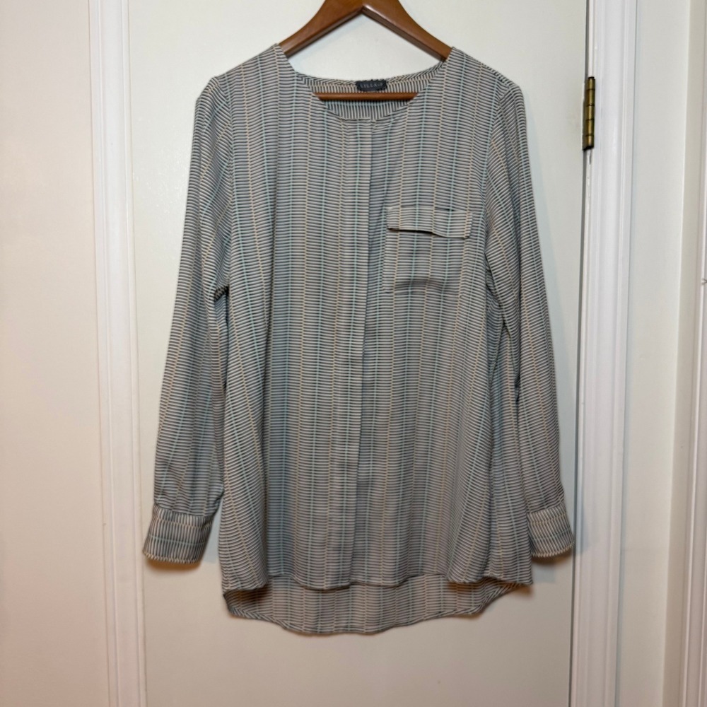 Lilla P Long Sleeve Button Up Shirt Top Stripe Print Women Size L - Picture 1 of 8